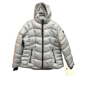 New Nautica Women’s Jacket Silver Waterproof Removable Hoodie Puffer Size 2 XL